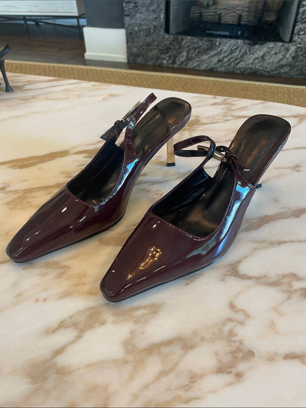 iiimmu burgundy sling back 3.5 inch gold heel